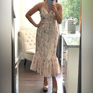 New! Storia Cream & Peach Floral Midi Dress with Thin Straps XL Shimmery Fabric